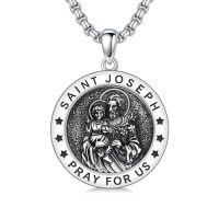 wholesale Saint Patron Necklace For Men Women 925 Sterling Silver Saint Pendant With Stainless Steel Chain St Medal Protection Necklace Catholic Religious Amulet Gifts For Him -style_name:M-St Joseph Necklace A