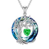 wholesale TOUPOP Tree Of Life Birthstone Necklaces For Women White Gold Plated 925 Sterling Silver Irish Celtic Tree Jewelry Austrian Crystal Necklace Birthday Anniversary Christmas Gifts For Women Her Wife -color_name:05-May-Emerald
