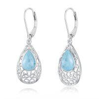 wholesale Filigree Earrings For Women 925 Sterling Silver Teardrop Gemstone Dangle Earrings Fine Jewelry Christmas Gifts For Women -style_name:Larimar