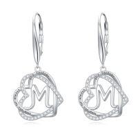 wholesale TOUPOP Gifts For Women Heart Initial Earrings 925 Sterling Silver Double Heart Dangle Earrings Birthday Jewelry Birthday Christmas Gifts For Her Wife Girlfriend -style_name:Initial M