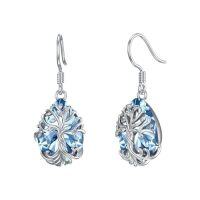 wholesale TOUPOP Tree Of Life Earrings 925 Sterling Silver Family Tree Dangle Drop Earrings Crystal Jewelry Birthday Christmas Gifts For Women Her -style_name:Teardrop-3-March-Aquamarine