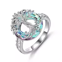 TOUPOP Sterling Silver Crystal Tree Of Life Family Ring Jewelry Gifts-ring_size:9,color_name:Purple Crystal