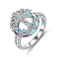 wholesale TOUPOP Tree Of Life Ring 925 Sterling Silver Family Tree Rings Crystal Jewelry Birthday Christmas Gifts For Women -color_name:Purple Crystal,ring_size:6