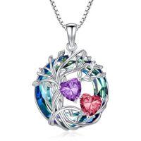 wholesale TOUPOP S925 Sterling Silver Family Celtic Tree Of Life Pendant Necklaces With 2 Heart Birthstone With Blue Austrian Crystal Jewelry Birthday Anniversary Christmas Gifts For Her Wife Girlfriend Mom (18k Real White Gold Filled) -color_name:02-07-Feb-Jul Birthstone