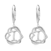 TOUPOP Sterling Silver & Stone Double Heart Dangle Earrings Birthday Christmas Gifts-style_name:Initial I
