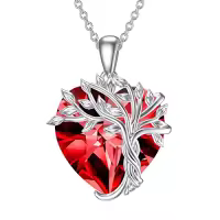 TOUPOP Sterling Silver Crystal Tree Of Life Birthstone Necklace Family Pendant Gift-color_name:Heart-01-Red Garnet Crystal