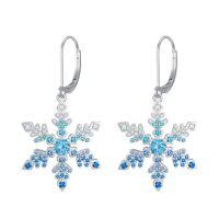 wholesale 925 Sterling Silver Snowflake Earrings For Women White/blue Cz Winter Snowflake Leverback Earrings Christmas Jewelry Gifts For Women -style_name:B-Blue Snowflake
