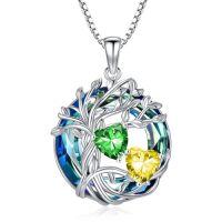 wholesale TOUPOP S925 Sterling Silver Family Celtic Tree Of Life Pendant Necklaces With 2 Heart Birthstone With Blue Austrian Crystal Jewelry Birthday Anniversary Christmas Gifts For Her Wife Girlfriend Mom (18k Real White Gold Filled) -color_name:05-11-May-Nov Birthstone