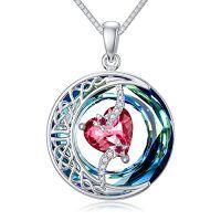 wholesale TOUPOP Birthstone Necklace 925 Sterling Silver Moon And Star Pendant With Blue Crystal Celtic Moon Jewelry Birthday Christmas Gifts For Women Mom Wife Her Daughter -color_name:A-07-July-Ruby