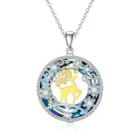 TOUPOP Sterling Silver Gold Plated Blue Crystal Deer Pendant Necklace-style_name:Snowflake