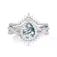 TOUPOP Sterling Silver Moissanite Moss Agate Wedding Ring Set For Women-style_name:H Moss Agate Moissanite Ring