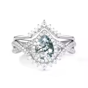 H Moss Agate Moissanite Ring