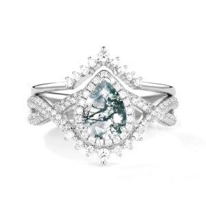 H Moss Agate Moissanite Ring