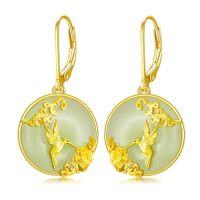 wholesale Natural Jade Earrings For Women 14k Gold Plated Sterling Silver Round Jade Jewelry Birthday Christmas Gifts For Women Mom Her -style_name:C--Hummingbird-Gold