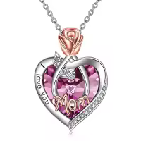 TOUPOP Sterling Silver Crystal I Love You Rose Flower Heart Necklace-color_name:06 Jun-Mom Necklace with Heart Crystal