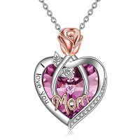 wholesale TOUPOP Christmas Gifts For Mom Grandma Nana 925 Sterling Silver I Love You Necklace Rose Flower Love Heart With Crystal Jewelry For Women -color_name:06 Jun-Mom Necklace with Heart Crystal