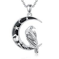wholesale TOUPOP Gothic Jewelry Black Cat Wolf Raven Owl Pendant Necklace 925 Sterling Silver Crescent Moon Necklace For Women Black Jewelry Gifts For Women Halloween Birthday Gift -style_name:Raven