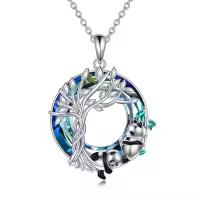 TOUPOP Sterling Silver Blue Crystal Animal Pendant Necklace Gift-style_name:Panda