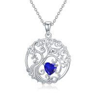 wholesale TOUPOP Tree Of Life Necklace 925 Sterling Silver Birthstone Pendant Jewelry Gifts For Women Her Wife Birthday -style_name:09-Sep-Sapphire