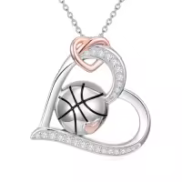 TOUPOP 925 Silver Stone Christmas Sports Heart Necklace Gift-style_name:Basketball Necklace