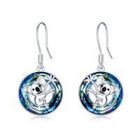 wholesale TOUPOP Dragonfly/butterfly/hummingbird/elephant/turtle Earrings Sterling Silver Animals Dangle Drop Earrings With Blue Circle Crystal Small Cute Animals Jewelry Gifts For Women Friends Birthday Christmas -style_name:Koala earrings