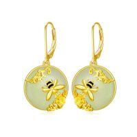 wholesale Natural Jade Earrings For Women 14k Gold Plated Sterling Silver Round Jade Jewelry Birthday Christmas Gifts For Women Mom Her -style_name:C-Bee-Gold