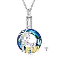 TOUPOP Sterling Silver Crystal Elephant Urn Necklace For Ashes-style_name:Four Elephants-Palm Trees