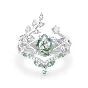 A Moss Agate Moissanite Ring
