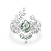 wholesale TOUPOP Natural Moss Agate Moissanite Wedding Ring Set For Women Pear Shaped Natural Moss Agate Ring Bridal Set 925 Sterling Silver 10k 14k 18k Solid Gold Engraved Egagement Anniversary Ring For Wife -style_name:A Moss Agate Moissanite Ring