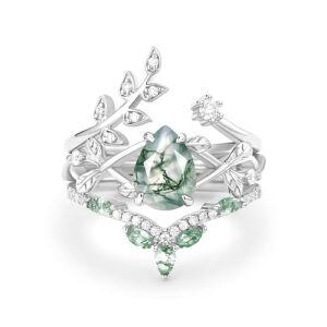 A Moss Agate Moissanite Ring