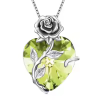TOUPOP Sterling Silver Birthstone Rose Flower Heart Pendant Necklace-color_name:8-Aug - Created Peridot