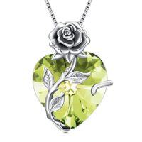 wholesale TOUPOP Christmas Gifts For Women Birthstone Necklace 925 Sterling Silver Rose Flower Heart Pendant Necklace Fine Jewelry Anniversary Birthday Gifts For Women Her Wife Girlfriend Mom -color_name:8-Aug - Created Peridot