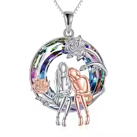 TOUPOP Sterling Silver Heart/Moon Pendant Always My Sister Forever My Friend-style_name:Crystal - 2