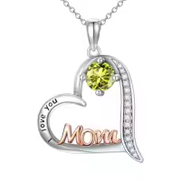 TOUPOP Sterling Silver Birthstone Heart Mom Necklace Gift for Women-color_name:08-August-Peridot