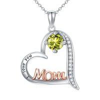 wholesale Birthday Gifts For Mom 925 Sterling Silver Heart Mom Necklace Birthstone Jewelry Mother's Day Christmas For Women Mother Grandma -color_name:08-August-Peridot