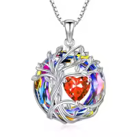 TOUPOP Sterling Silver Austrian Crystal Tree Of Life Birthstone Necklace-style_name:White Gold-Volcano Crystal,color_name:09-Sep-Sapphire