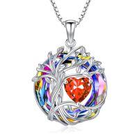 wholesale TOUPOP Tree Of Life Birthstone Necklace 925 Sterling Silver Pendant Austrian Crystal Jewelry Anniversary Birthday Christmas Gifts For Women Mom Her Wife -style_name:White Gold-Volcano Crystal,color_name:10-Oct-Opal