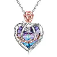 TOUPOP Sterling Silver Crystal I Love You Rose Flower Heart Necklace-color_name:02 Feb-Grandma Necklace with Heart Crystal