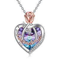 wholesale TOUPOP Christmas Gifts For Mom Grandma Nana 925 Sterling Silver I Love You Necklace Rose Flower Love Heart With Crystal Jewelry For Women -color_name:02 Feb-Grandma Necklace with Heart Crystal