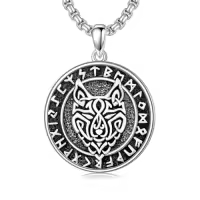 TOUPOP 925 Sterling Silver Zircon Norse Viking Necklace For Men Gifts-style_name:F-Viking Wolf I