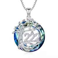 TOUPOP 925 Sterling Silver Tree Of Life Angel Number Necklace Birthstone Jewelry-style_name:222