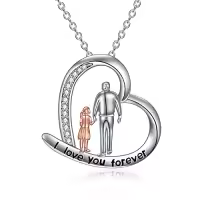 TOUPOP Sterling Silver & Stone Mom Daughter Necklace, I Love You Mom Jewelry Gift-style_name:Father & Daughter Necklace