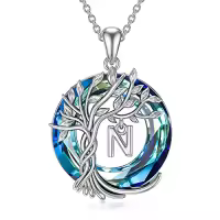 TOUPOP Sterling Silver Crystal Tree Of Life Letter Pendant Necklace-style_name:Tree of Life N Initial