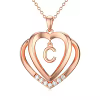 TOUPOP 925 Sterling Silver Moissanite Heart Letter Pendant Necklace-style_name:Rose Gold - C Initial