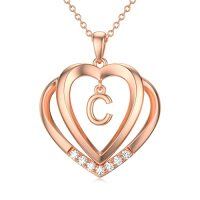 wholesale Heart Initial Necklace For Women 925 Sterling Silver Letter Pendant With Moissanite Personalized Charm Alphabet Jewelry Birthday Anniversary Mothers Day Christmas Gifts For Her Wife Girlfriend Mom -style_name:Rose Gold - C Initial