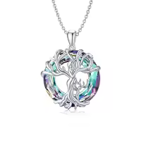 TOUPOP Sterling Silver Crystal Tree Of Life Necklace For Women-color_name:A-Mother and 1 Child-Purple Crystal