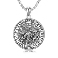 TOUPOP 925 Sterling Silver Zircon Norse Viking Necklace For Men Gifts-style_name:D02-Viking Thor