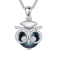 wholesale Black Pearl Graduation Necklace For Women S925 Sterling Silver Bachelor Cap/owl Black Freshwater Pearl Pendant Necklace Graduation Gifts Jewelry Christmas Birthday Gifts For Her Daughter Friends -style_name:Bachelor Cap 2