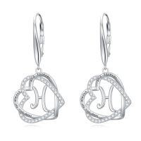 wholesale TOUPOP Gifts For Women Heart Initial Earrings 925 Sterling Silver Double Heart Dangle Earrings Birthday Jewelry Birthday Christmas Gifts For Her Wife Girlfriend -style_name:Initial H