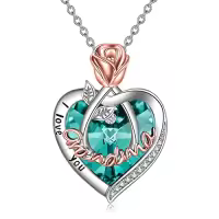 TOUPOP Sterling Silver Crystal I Love You Rose Flower Heart Necklace-color_name:05 May-Grandma Necklace with Heart Crystal